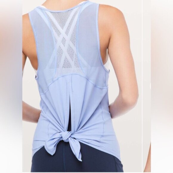 Lululemon  *  Sculpt Tank Tie Back Hydrangea Blue EUC Mesh - Picture 4 of 12